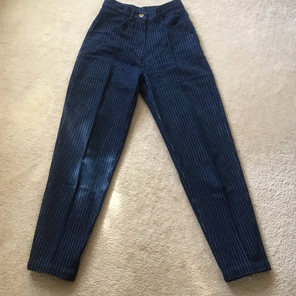 Navy Striped High Rise Jeans